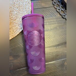 Starbucks Metallic Plum Rippled Reusable Tumbler with Straw